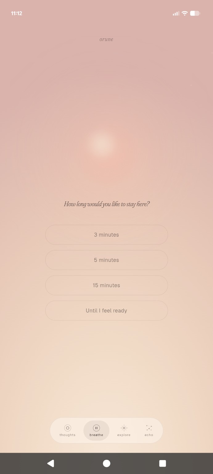 Orune mindful breathing screen with duration choices